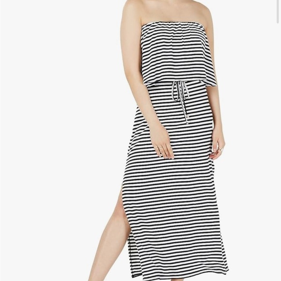 BAR III Tiered Strapless Maxi Dress | Black White Stripe | Size Medium - Picture 1 of 13